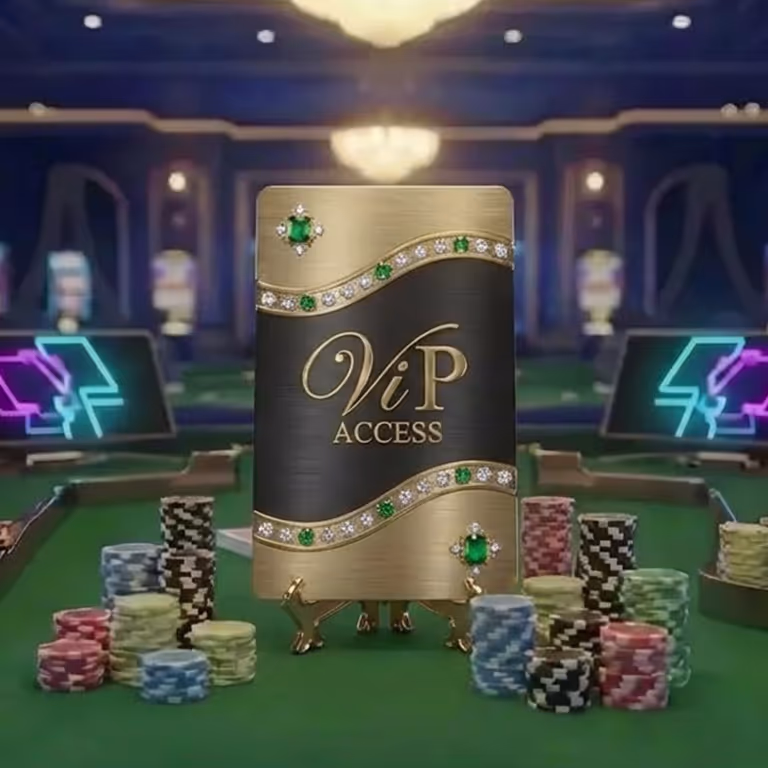 Elegant VIP Access card with gemstones displayed on a casino table with poker chips, representing Axwin Casino VIP program.